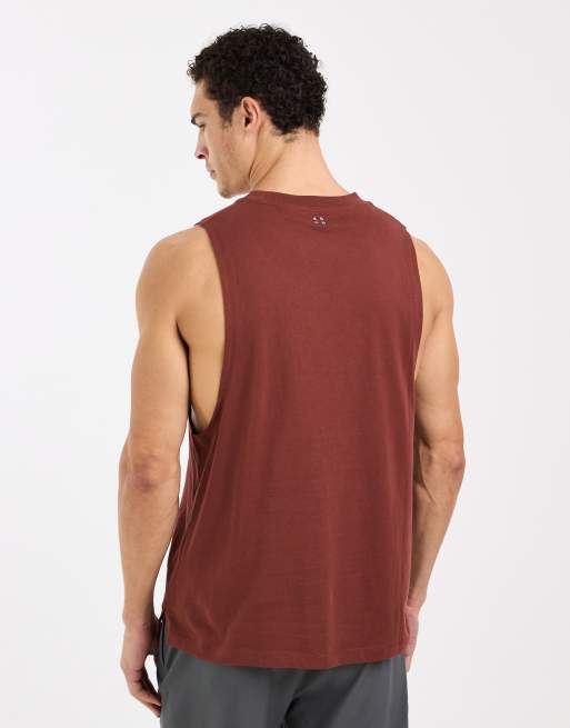 4505 Icon cotton drop armhole training singlet with quick-dry finish in rust, 5 of 5