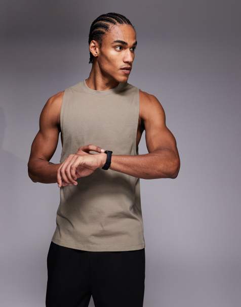 4505 Icon cotton drop armhole training singlet with quick dry finish in sandstone - view 1
