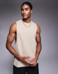 [ASOS] 4505 Icon cotton drop armhole training singlet with quick-dry finish in stone-Neutral S Stone