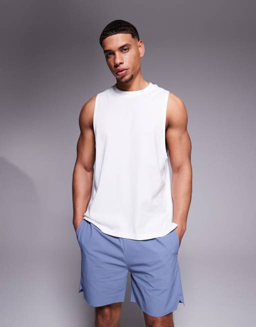 4505 Icon cotton drop armhole training tank top in white 