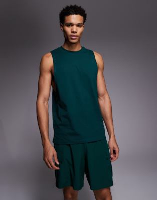 4505 Icon Cotton Drop Armhole Training Tank Top With Quick Dry Finish In Green