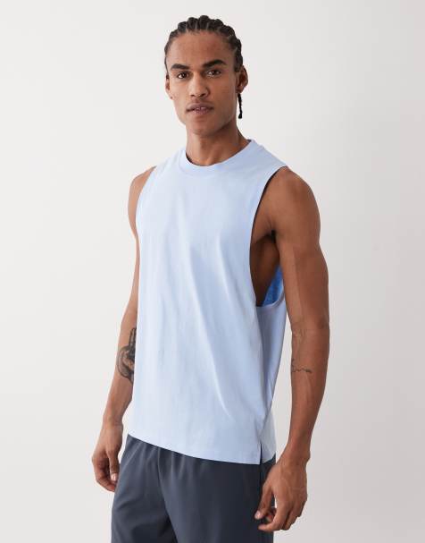 4505 Icon cotton drop armhole training tank with quick dry finish in light blue - view 1