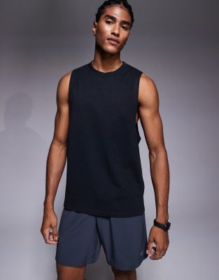 4505 Icon cotton drop armhole training vest with quick dry finish in black