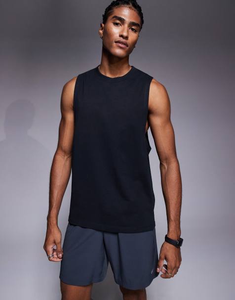 4505 Icon cotton drop armhole training vest with quick dry finish in black   - view 1
