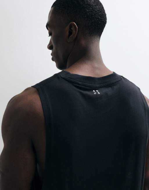 4505 Icon cotton drop armhole training vest with quick dry finish in black, 4 of 5