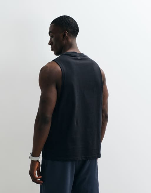 4505 Icon cotton drop armhole training vest with quick dry finish in black, 5 of 5