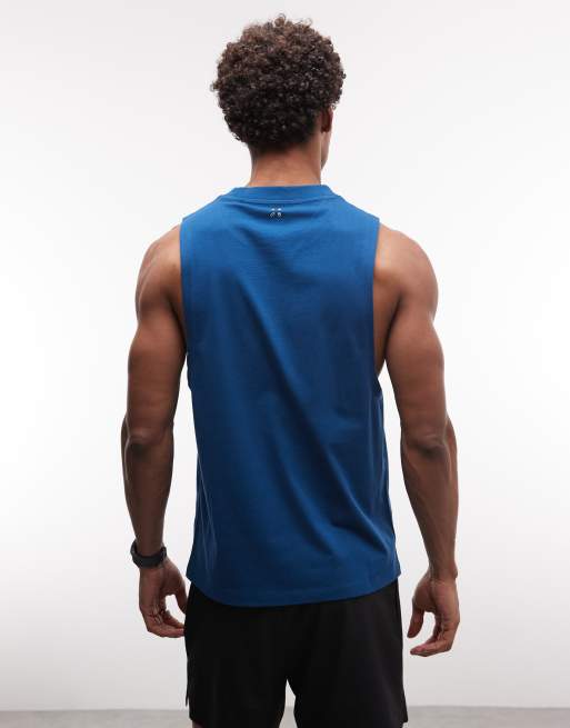 4505 Icon cotton drop armhole training vest with quick dry finish in deep blue, 5 of 5