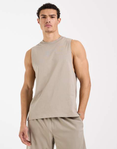 4505 Icon cotton drop armhole training vest with quick dry finish in greige - view 1