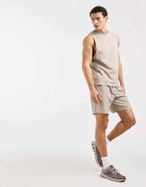 4505 Icon cotton drop armhole training vest with quick dry finish in greige, 2 of 5