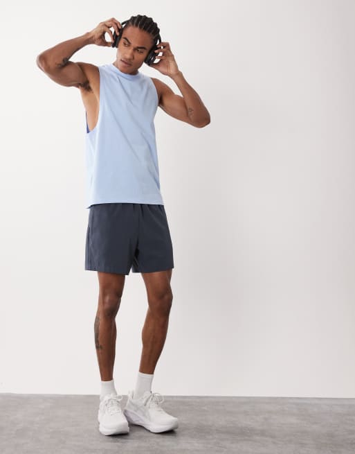 4505 Icon cotton drop armhole training vest with quick dry finish in light blue, 2 of 5