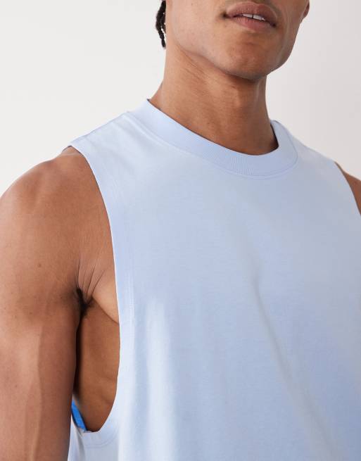 4505 Icon cotton drop armhole training vest with quick dry finish in light blue, 3 of 5