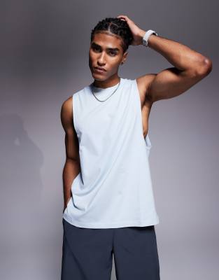 4505 Icon cotton drop armhole training vest with quick dry finish in pale blue