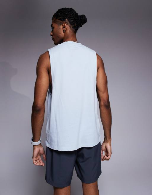 4505 Icon cotton drop armhole training vest with quick-dry finish in pale blue