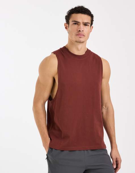 4505 Icon cotton drop armhole training vest with quick dry finish in rust - view 1