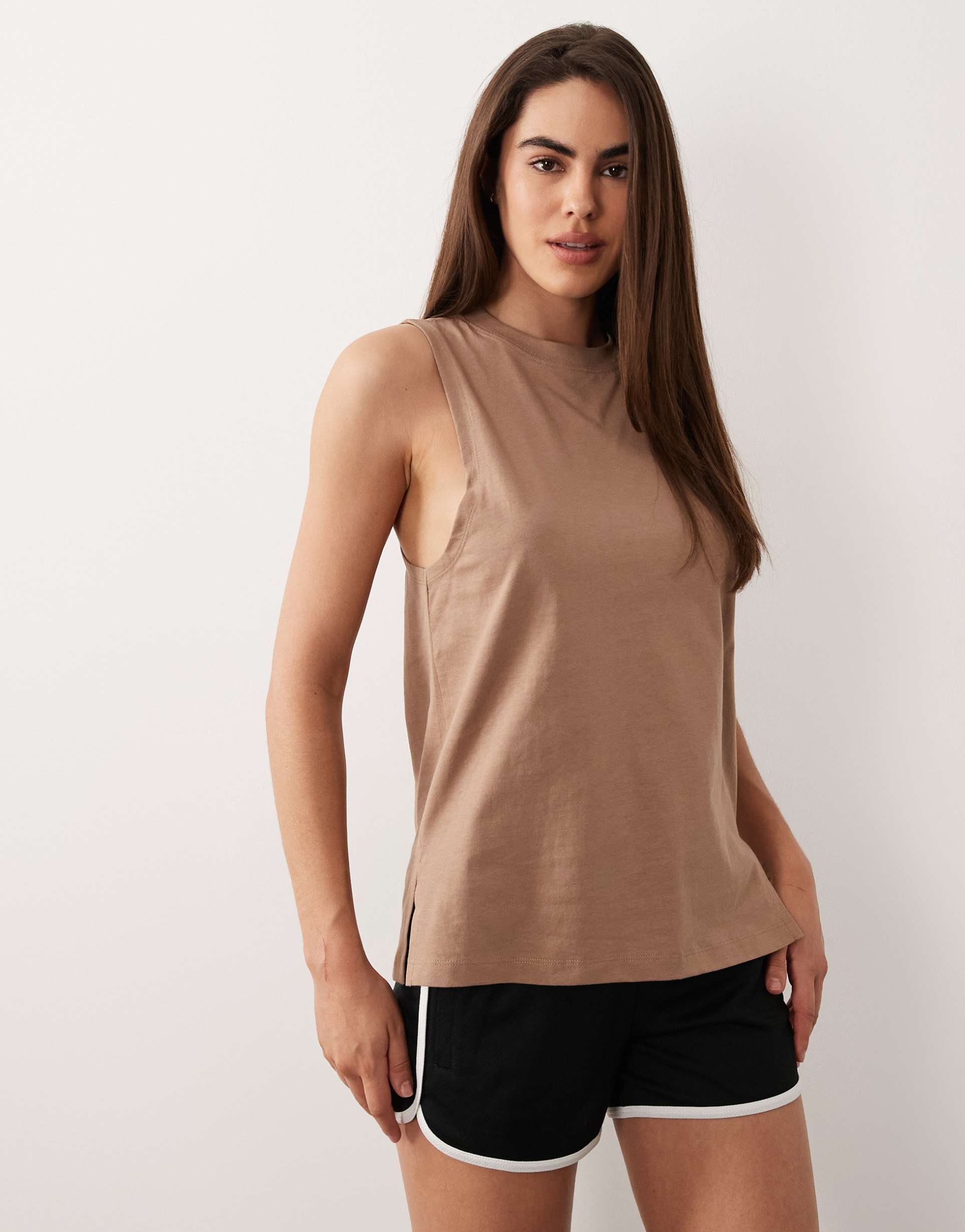 4505 icon cotton dropped armholes tank top with quick dry finish in fawn