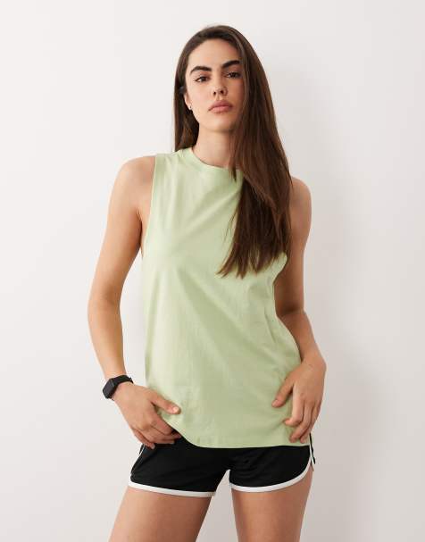 4505 Icon cotton dropped armholes tank top with quick dry finish in lime - view 1