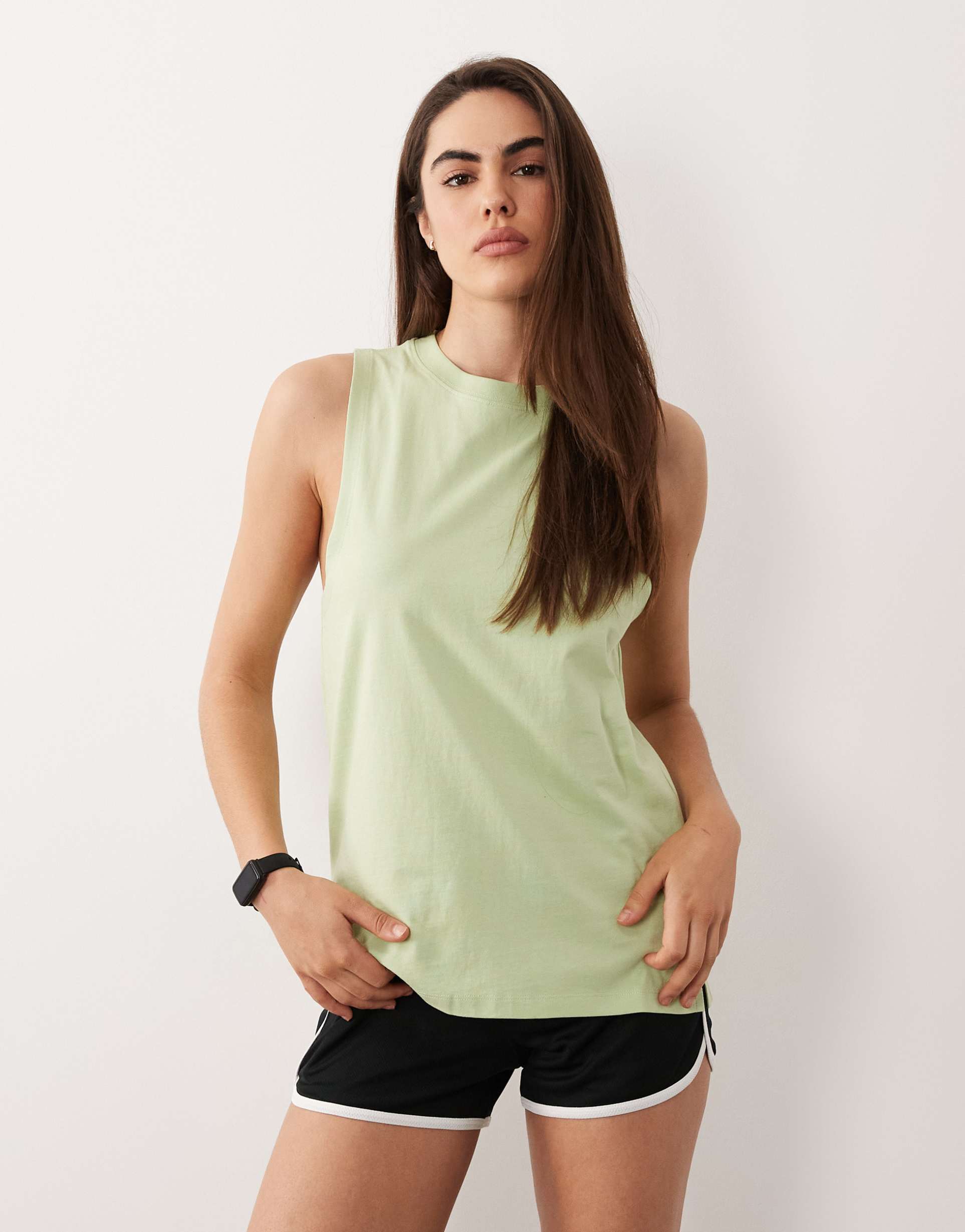 4505 icon cotton dropped armholes tank top with quick dry finish in lime