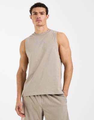 4505 Icon Cotton Dropped Armholes Training Tank Top With Quick Dry Finish In Brown