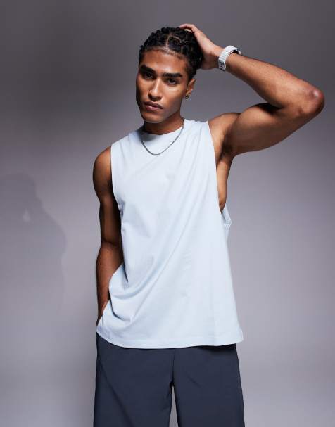 4505 Icon cotton dropped armholes training tank top with quick dry finish in pale blue - view 1