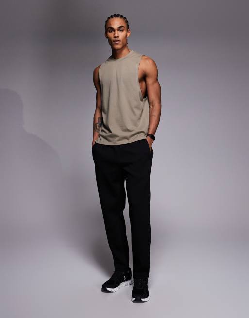 4505 Icon cotton dropped armholes training tank top with quick dry finish in sandstone, 2 of 5