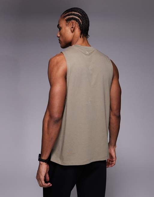 4505 Icon cotton dropped armholes training tank top with quick dry finish in sandstone, 3 of 5