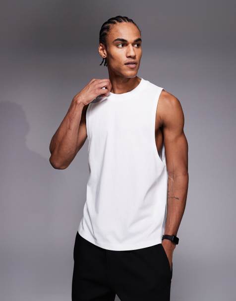 4505 Icon cotton dropped armholes training tank top with quick dry finish in white - view 1