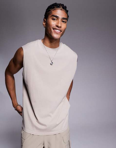 4505 Icon cotton oversized pump training singlet with quick dry finish in washed stone - view 1