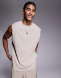 [ASOS] 4505 Icon cotton oversized pump training singlet with quick dry finish in washed stone-Neutral XS Washed stone