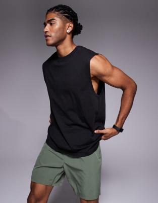 4505 Icon Cotton Oversized Pump Training Tank Top With Quick Dry Finish In Black