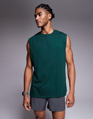 4505 Icon Cotton Oversized Pump Training Tank Top With Quick Dry Finish In Green