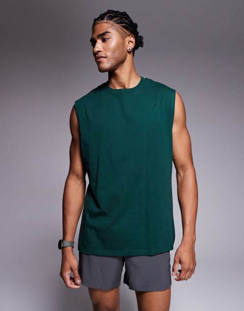 4505 Icon cotton oversized pump training tank top with quick dry finish in pine green - view 1