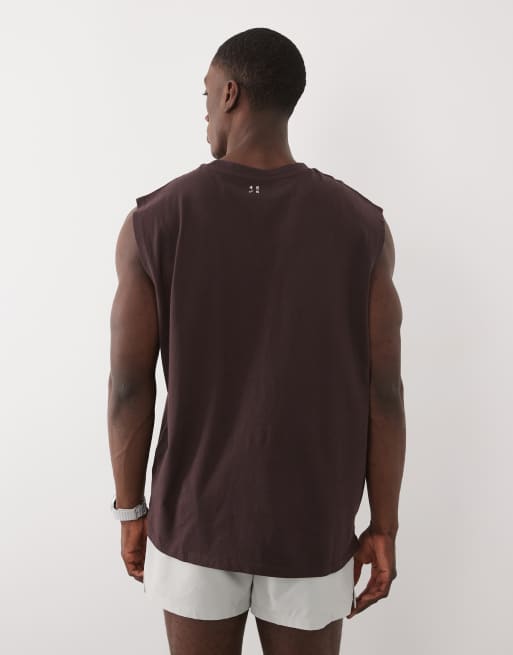 4505 Icon cotton oversized pump training tank top with quick dry finish in washed brown, 3 of 5