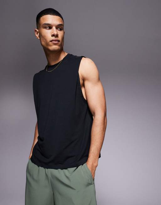 4505 Icon cotton oversized pump training tank with quick dry finish in black  , 3 of 4