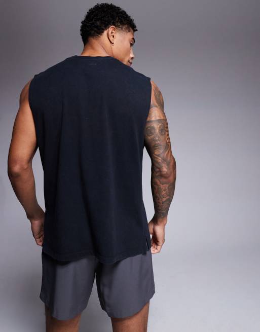 4505 Icon oversized cotton pump training tank top with quick dry finish in black 