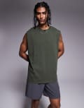 [ASOS] 4505 Icon cotton oversized pump training tank with quick dry finish in khaki-Green XS Washed Khaki