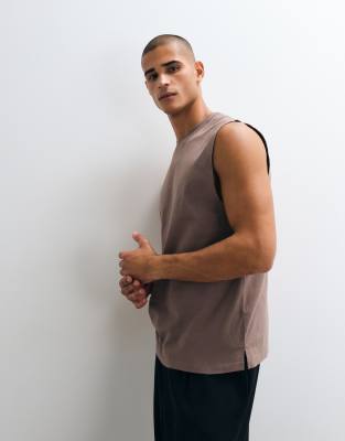 4505 Icon Cotton Oversized Pump Training Tank With Quick Dry Finish In Brown