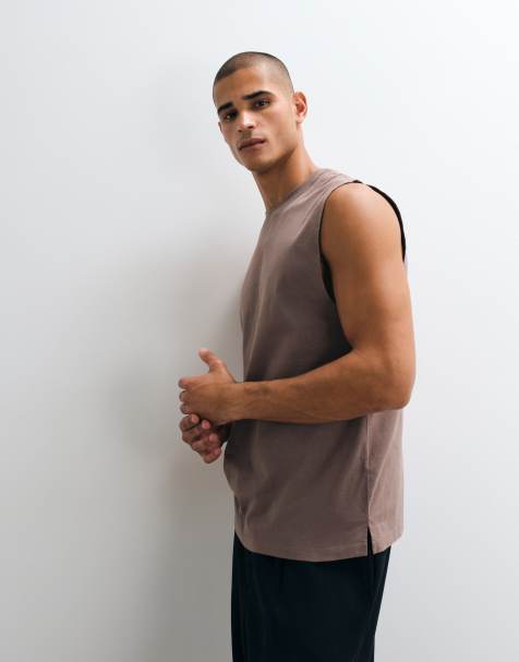 4505 Icon cotton oversized pump training tank with quick dry finish in taupe brown - view 1