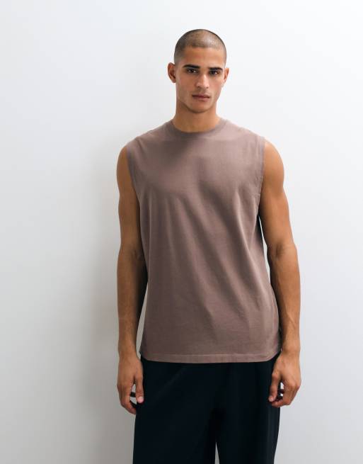 4505 Icon cotton oversized pump training tank with quick dry finish in taupe brown, 5 of 5