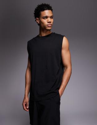 4505 Icon Cotton Oversized Pump Training Tank With Quick Dry Finish In Black