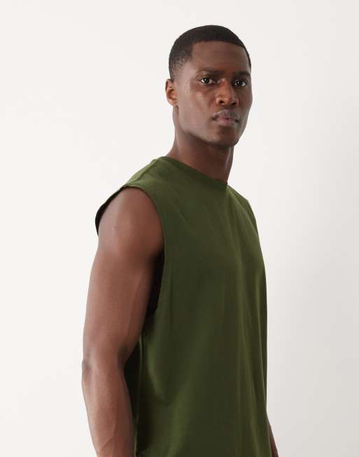 4505 Icon cotton oversized pump training tank with quick dry finish in washed khaki, 4 of 5