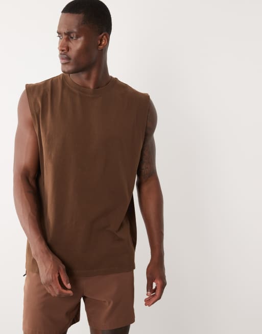 4505 Icon cotton oversized pump training tank with quick dry finish in washed light brown, 4 of 5