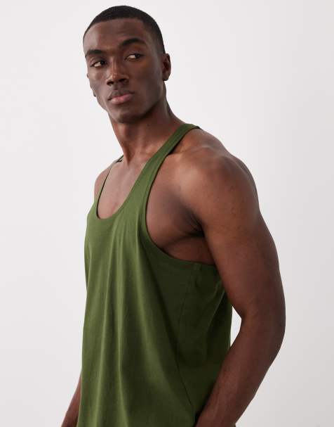4505 Icon cotton stringer singlet with quick-dry finish in khaki - view 1