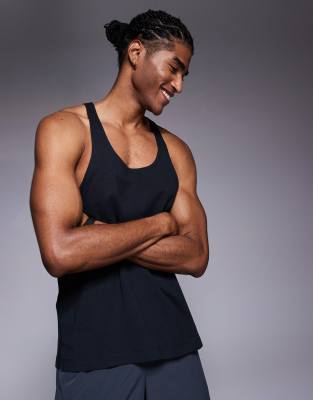 4505 Icon Cotton Stringer Tank Top With Quick Dry Finish In Black