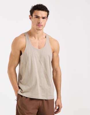 4505 Icon Cotton Stringer Tank Top With Quick Dry Finish In Neutral