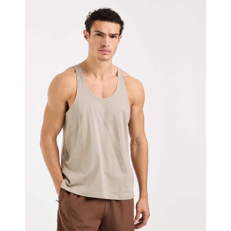 4505 Icon cotton stringer tank top with quick dry finish in greige