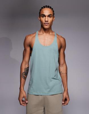 4505 Icon Cotton Stringer Tank Top With Quick Dry Finish In Green