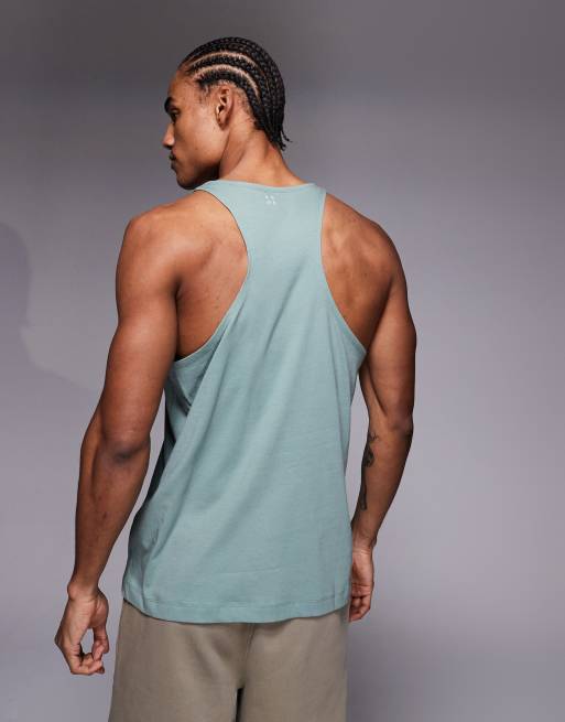 4505 Icon cotton stringer tank top with quick dry finish in jade green, 3 of 5