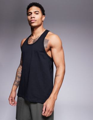 asos 4505 Icon cotton stringer vest with quick dry finish in black