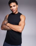 [ASOS] 4505 Icon cotton training singlet with quick dry finish in black L Black