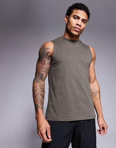 4505 Icon cotton training singlet with quick dry finish in khaki - view 1